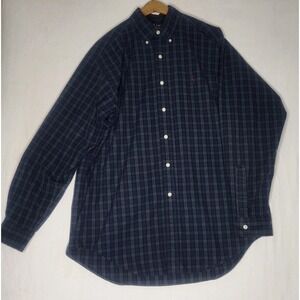EUC Ralph Lauren Mens Button Down Shirt Size M Cotton Blue/Green Plaid VTG Y2K